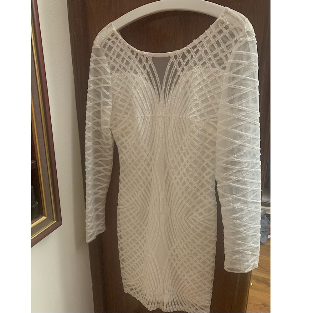 White sequin mesh long sleeve dress